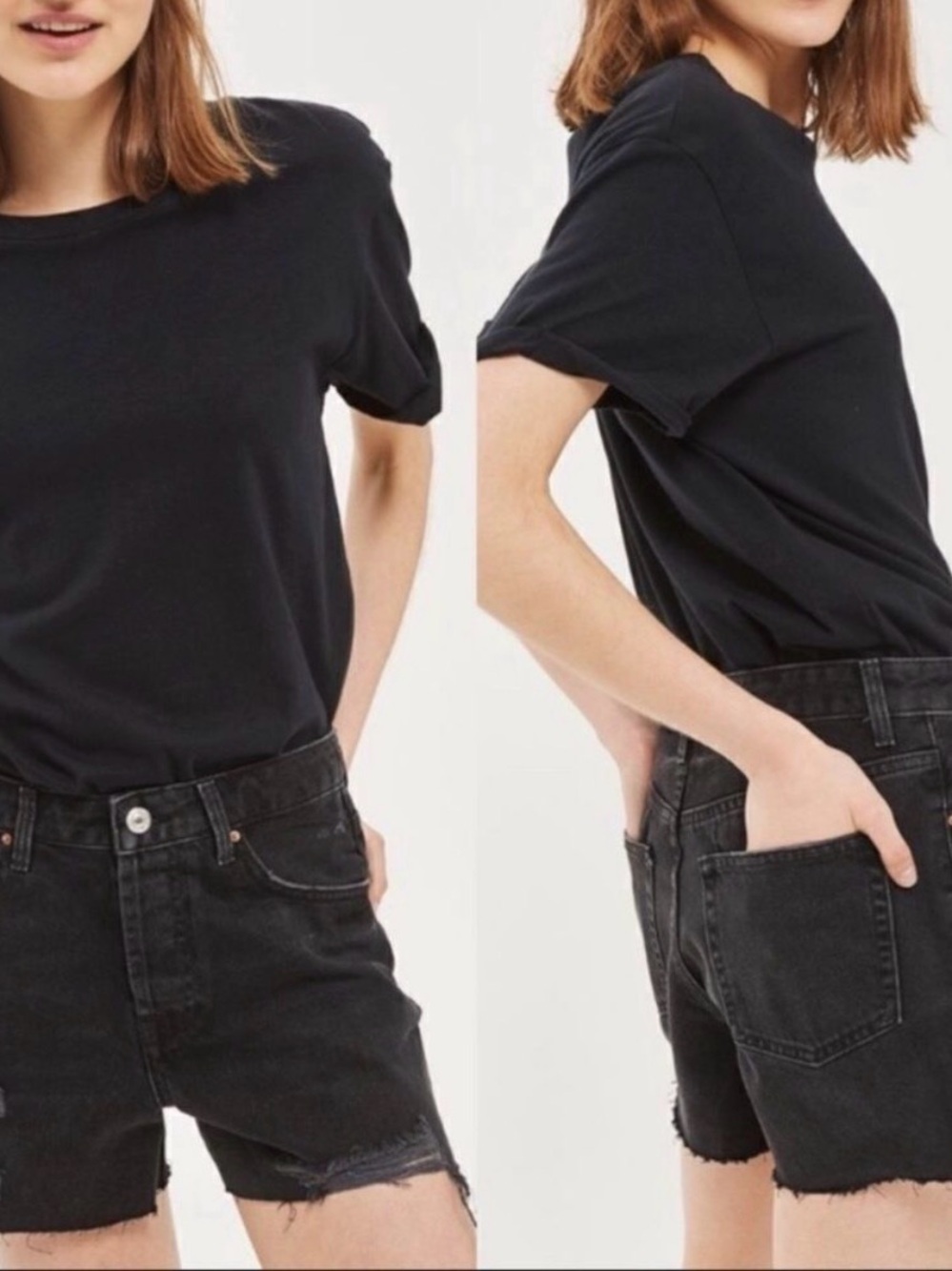 Topshop moto black denim mom fit shorts - Picture 1 of 4